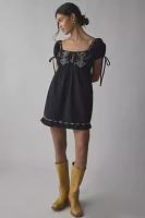 Kimchi Blue Marcella Embroidered Tie-Back Babydoll Mini Dress