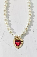 Aphrodite Rhinestone Heart Pearl Necklace