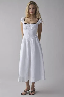 Glamorous White Cotton-Blend Drop-Waist Midi Dress