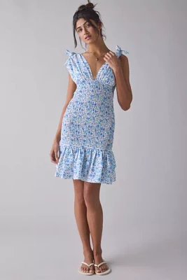 Glamorous Ditsy Floral Cotton Plunge Bow Strap Smocked Mini Dress