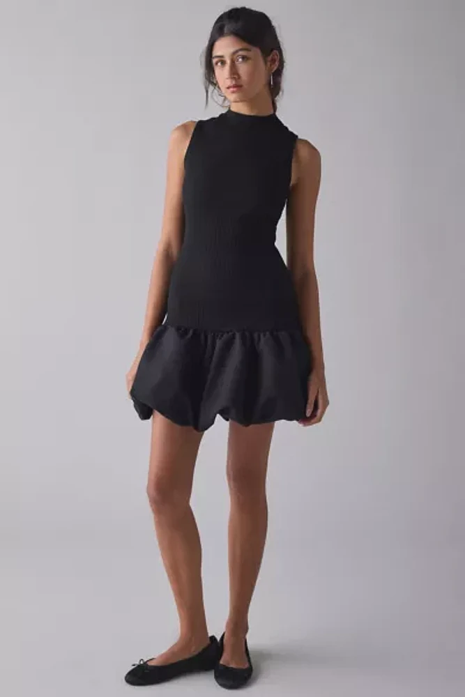 Glamorous High-Neck Drop Waist Bubble Hem Mini Dress