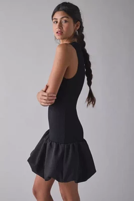 Glamorous High-Neck Drop Waist Bubble Hem Mini Dress