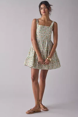 Glamorous Floral Trellis Linen-Blend Bow-Back Mini Dress