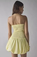 Glamorous Lemon Yellow Strapless Smocked Bubble Hem Mini Dress