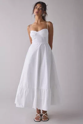 Glamorous Tie-Strap Cotton Poplin Tiered Midi Dress