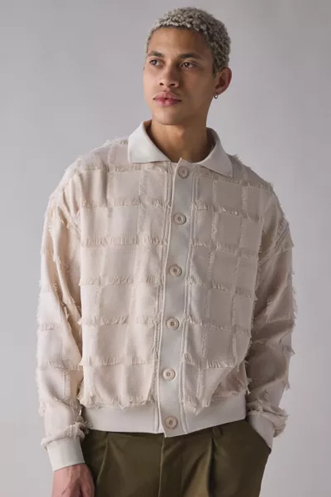 AJOBYAJO Fringe Check Cardigan