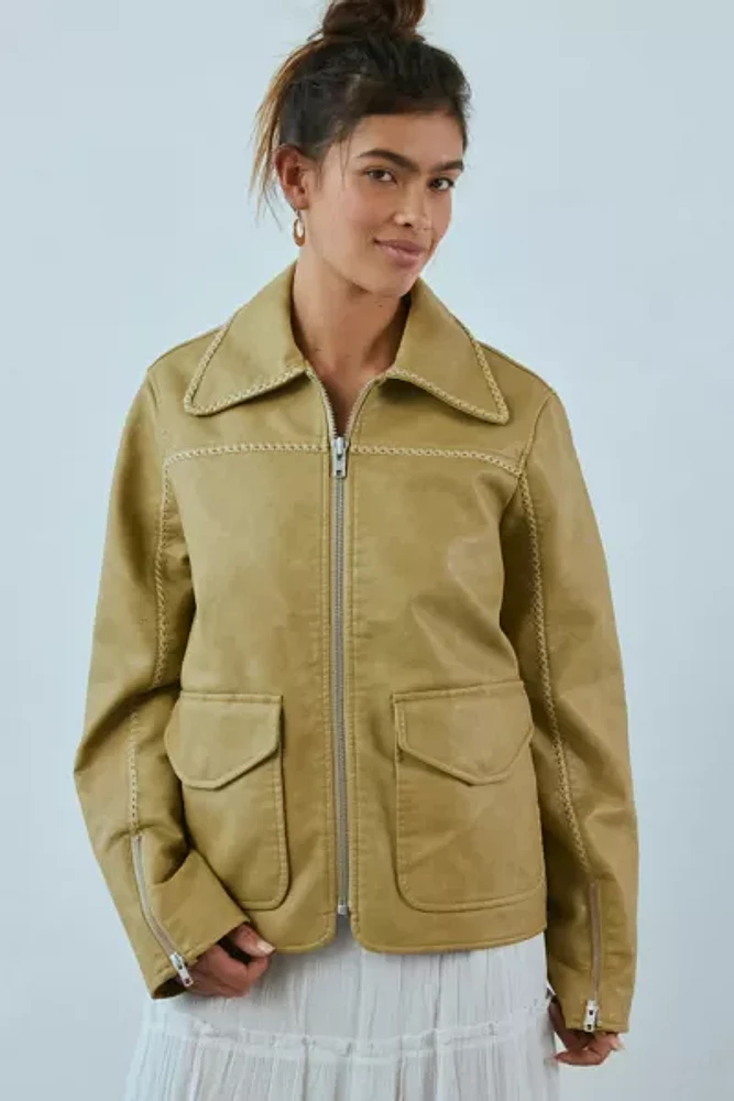 Kimchi Blue Jenna Embroidered Faux Leather Jacket