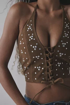 UO Teya Studded Faux Suede Halter Top
