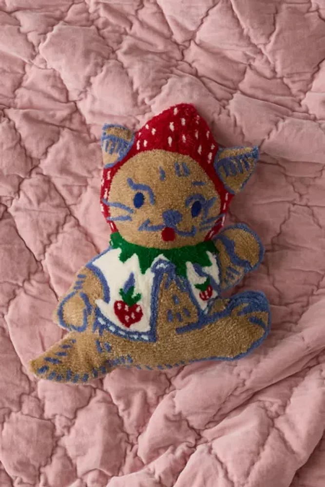 Strawberry Cat Shape Tufted Throw Pillow