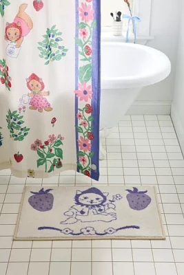 Strawberry Cat Plush Printed Bath Mat