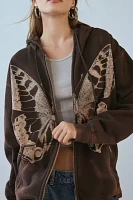 Project Social T Butterfly Graphic Zip-Up Hoodie Sweatshirt