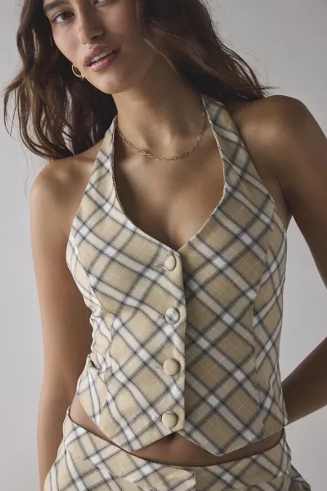 House Of Sunny Sloane Check Waistcoat Vest Top