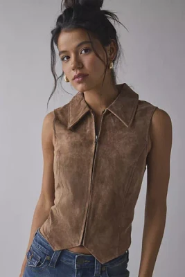 UO Ryley Suede Zip-Front Vest Top