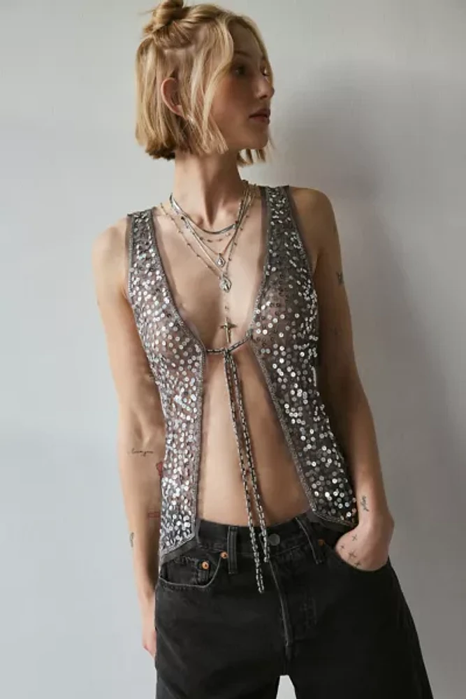 Kimchi Blue Kiki Sequin Tie-Front Vest Top