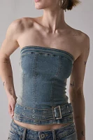 Silence + Noise Mia Belted Buckle Denim Tube Top