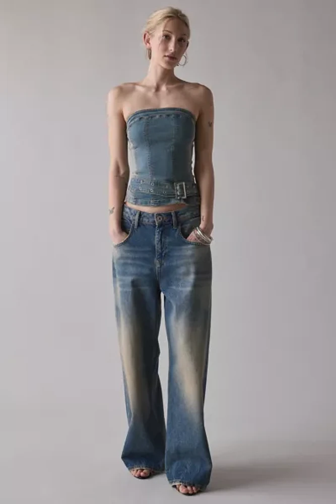 Silence + Noise Mia Belted Buckle Denim Tube Top