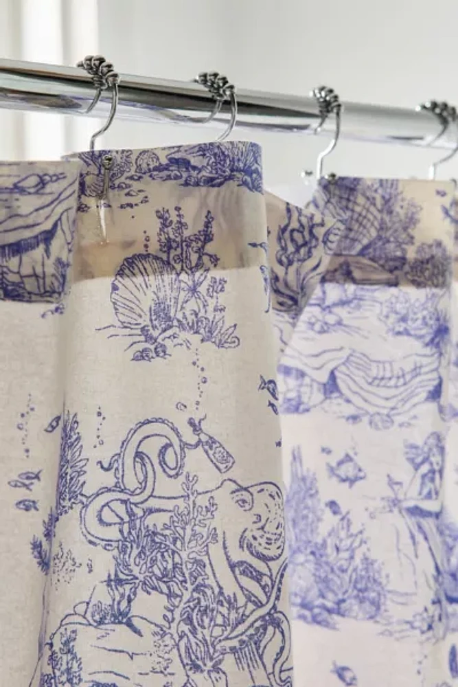 Mermaid Toile Patterned Shower Curtain