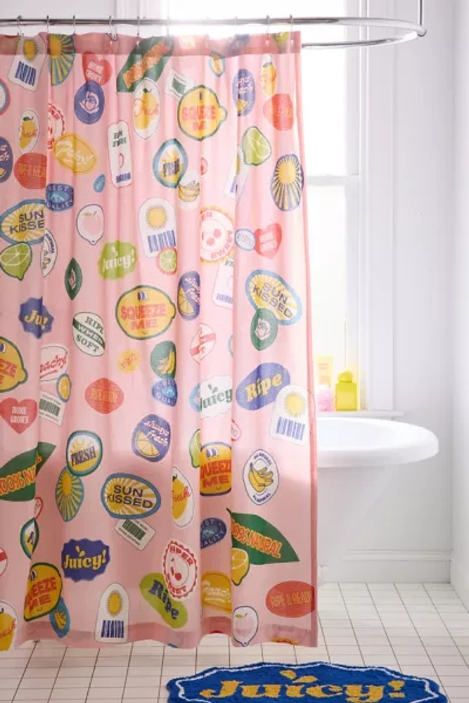 Fruit Stickers Patterned Shower Curtain