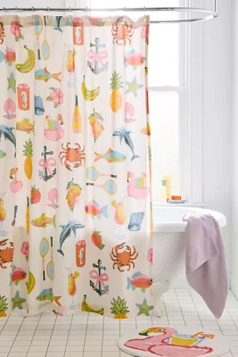 Tropical Vacay Icon Patterned Shower Curtain