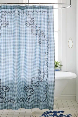 Jessie Gingham Floral Patterned Shower Curtain