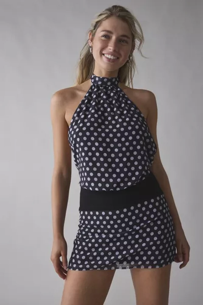 Motel Valina Polka Dot Halter Mini Dress
