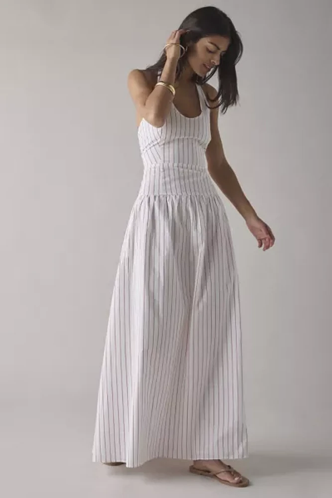 Glamorous Striped Cotton Drop Waist Halter Maxi Dress