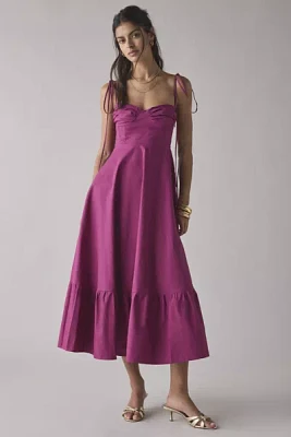 Glamorous Magenta Cotton Corset Tiered Midi Dress