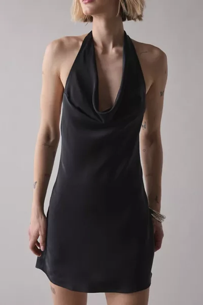 UO Alana Cowl Halter Slip Mini Dress