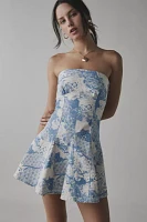 UO Angelique Fit-And-Flare Strapless Denim Mini Dress
