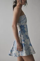 UO Angelique Fit-And-Flare Strapless Denim Mini Dress