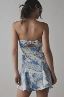 UO Angelique Fit-And-Flare Strapless Denim Mini Dress