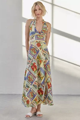 Kimchi Blue Blossom Halter Satin Slip Midi Dress