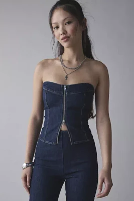 by.DYLN Alix Denim Zip-Front Strapless Corset Top
