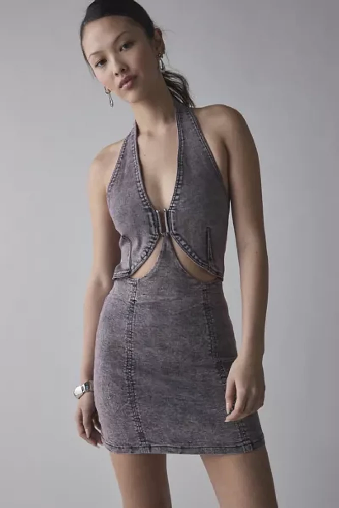 by.DYLN Armen Cutout Denim Halter Mini Dress