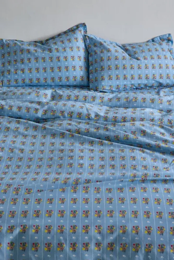 Bright Posies & Stripe Brushed Cotton Duvet Cover Set