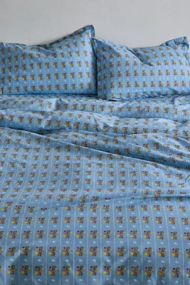 Bright Posies & Stripe Brushed Cotton Duvet Cover Set