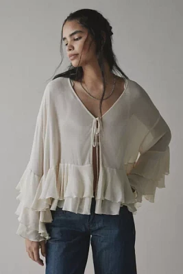 UO Twilla Ruffled Sheer Chiffon Tie-Front Flyaway Blouse