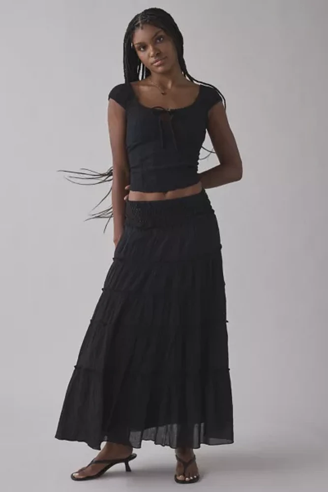 Kimchi Blue Ellie Crochet Waistline Tiered Maxi Skirt