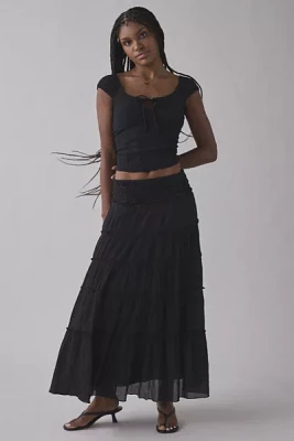 Kimchi Blue Ellie Crochet Waistline Tiered Maxi Skirt