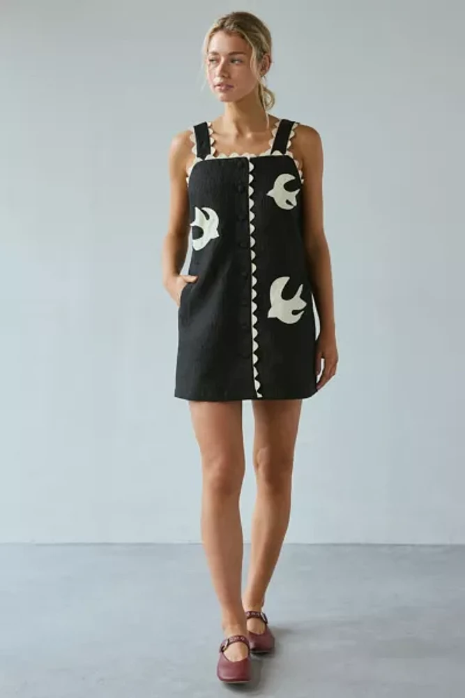 Sister Jane Swallow Hearts Applique Button-Front Mini Dress