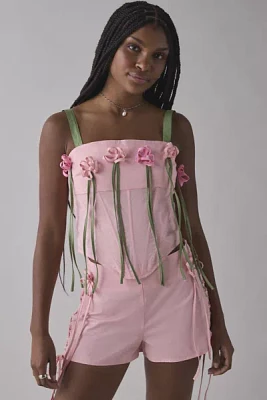 Tyler McGillivary Sylvia Floral Applique Ribbon Corset Top