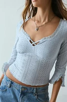 Kimchi Blue Zarina 3/4 Bell Sleeve Eyelet Knit Crop Top