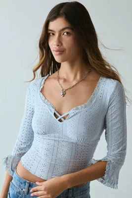 Kimchi Blue Zarina 3/4 Bell Sleeve Eyelet Knit Crop Top