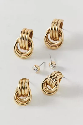 Knotted Stud And Hoop Earring Set