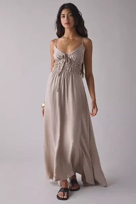 Another Girl Ruched Tie-Front Plunge Maxi Dress