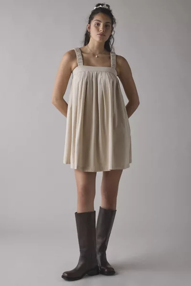 Another Girl Cotton-Blend Poplin Pleated Babydoll Mini Dress