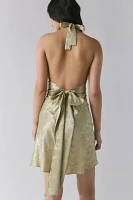 Rare London Floral Satin Plunge Halter Mini Dress
