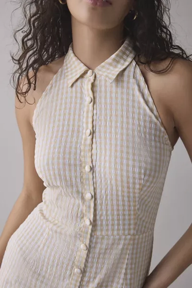 Rare London Lemon Gingham Button-Front Romper