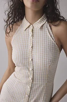 Rare London Lemon Gingham Button-Front Romper