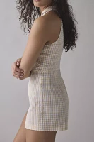 Rare London Lemon Gingham Button-Front Romper